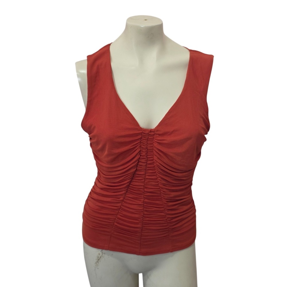 Willow + Root Ruched V Neck Sleeveless Top Rust Orange Stretch Women's Medium